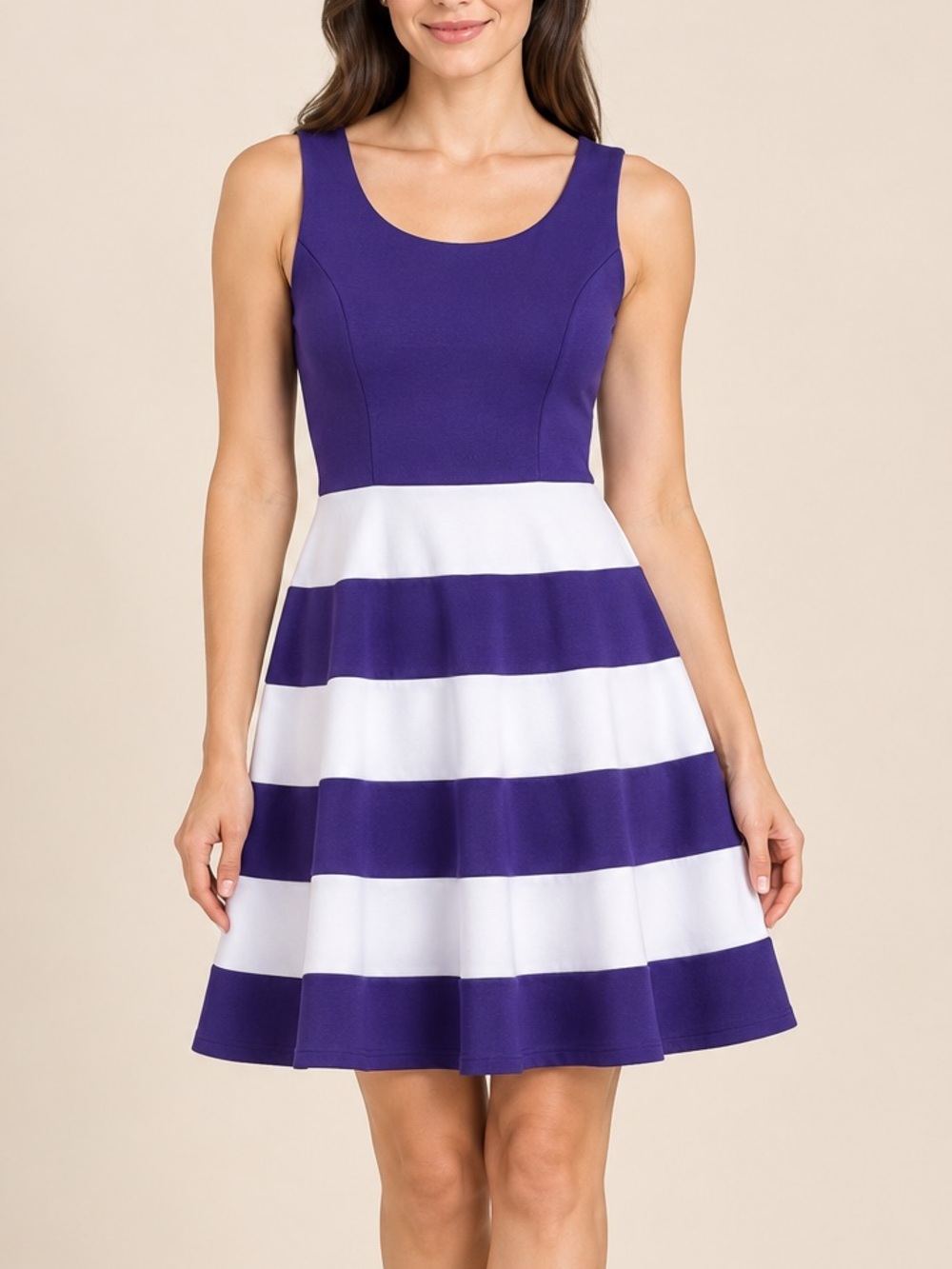 Purple White Striped Fit & Flare Dress